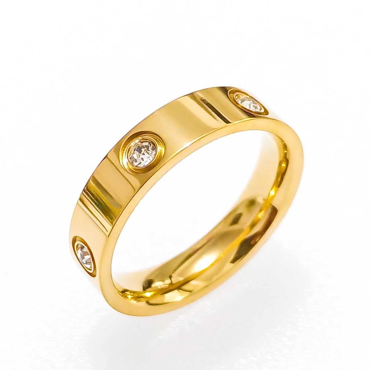 Stainless Steel CZ Band Crystal Wide Ring