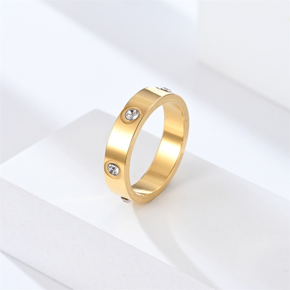 Stainless Steel CZ Band Crystal Wide Ring