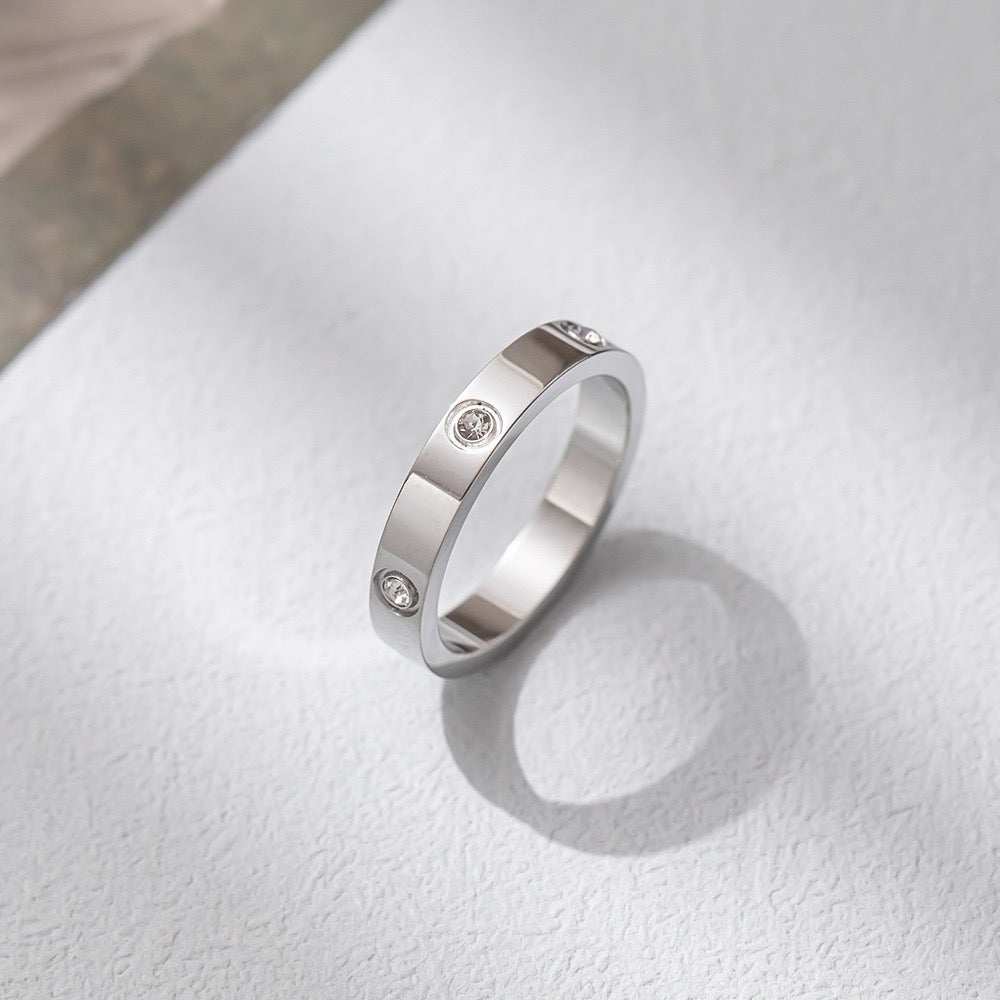 Stainless Steel CZ Band Crystal Wide Ring