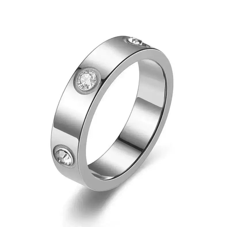 Stainless Steel CZ Band Crystal Wide Ring