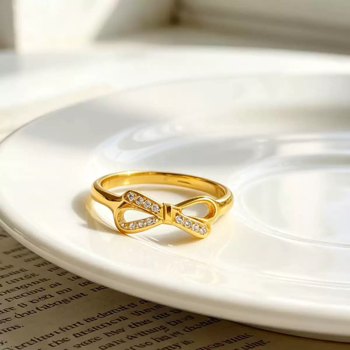Dainty CZ Bow Ring – Stainless Steel