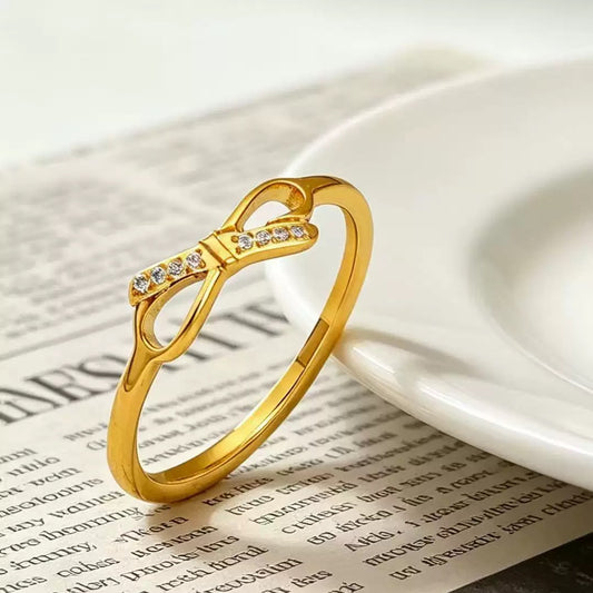 Dainty CZ Bow Ring – Stainless Steel