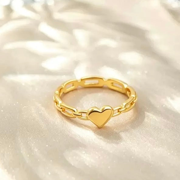 Stainless Steel Heart Chain Ring