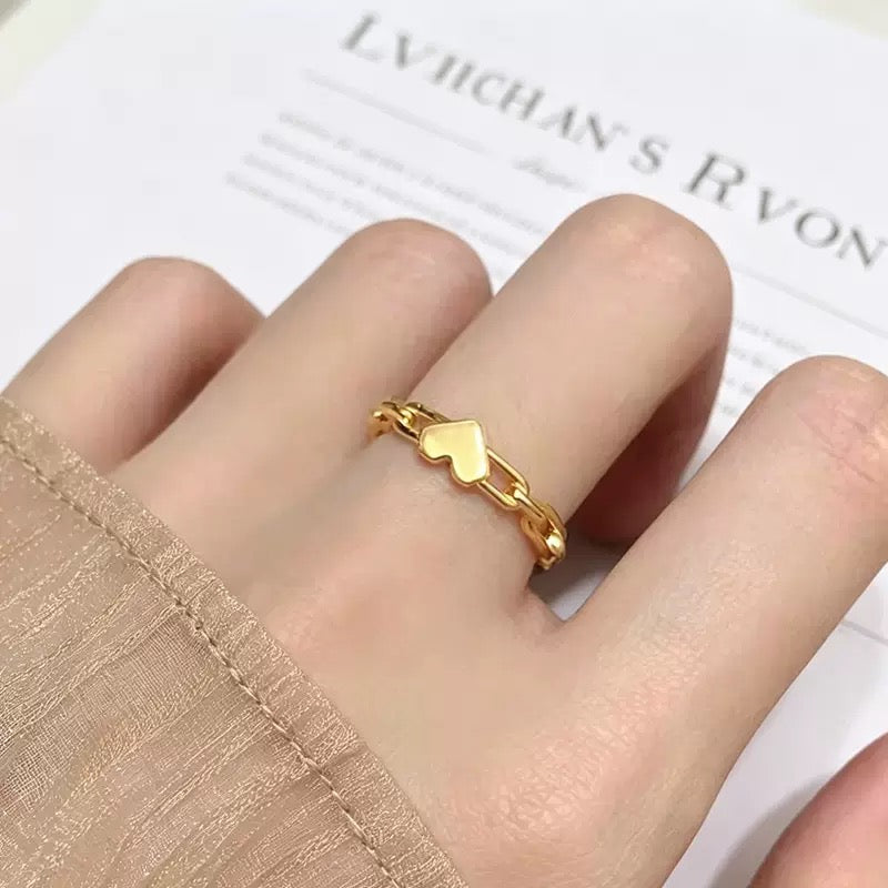 Stainless Steel Heart Chain Ring