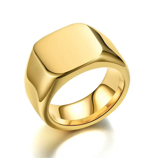 Stainless Steel Square Signet Ring - Gold