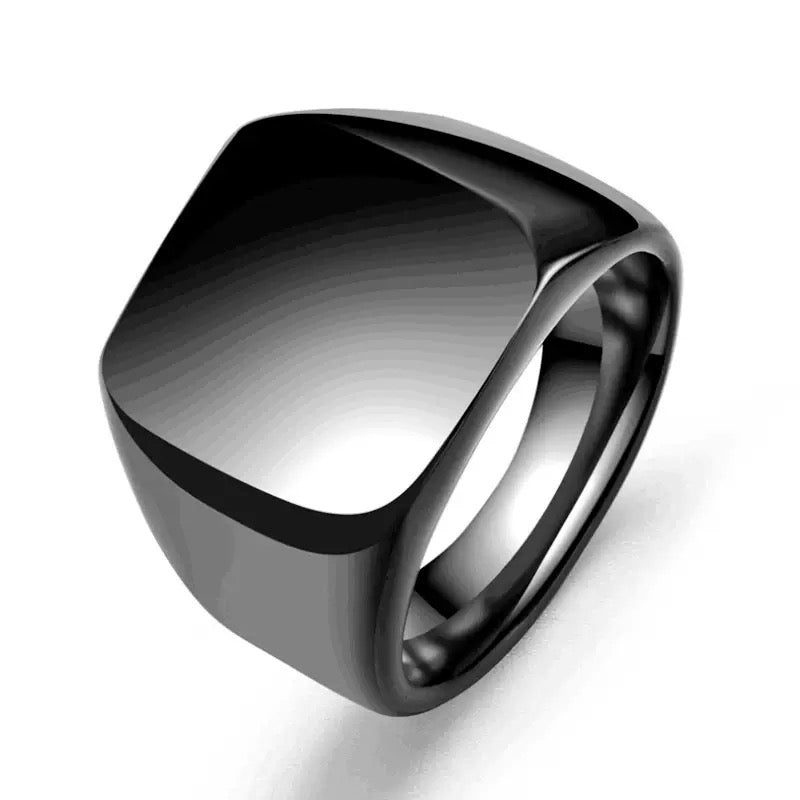 Stainless Steel quare Signet Ring - Black