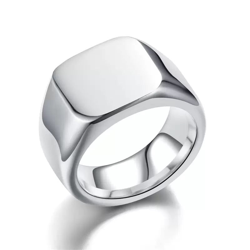 Stainless Steel quare Signet Ring - Silver