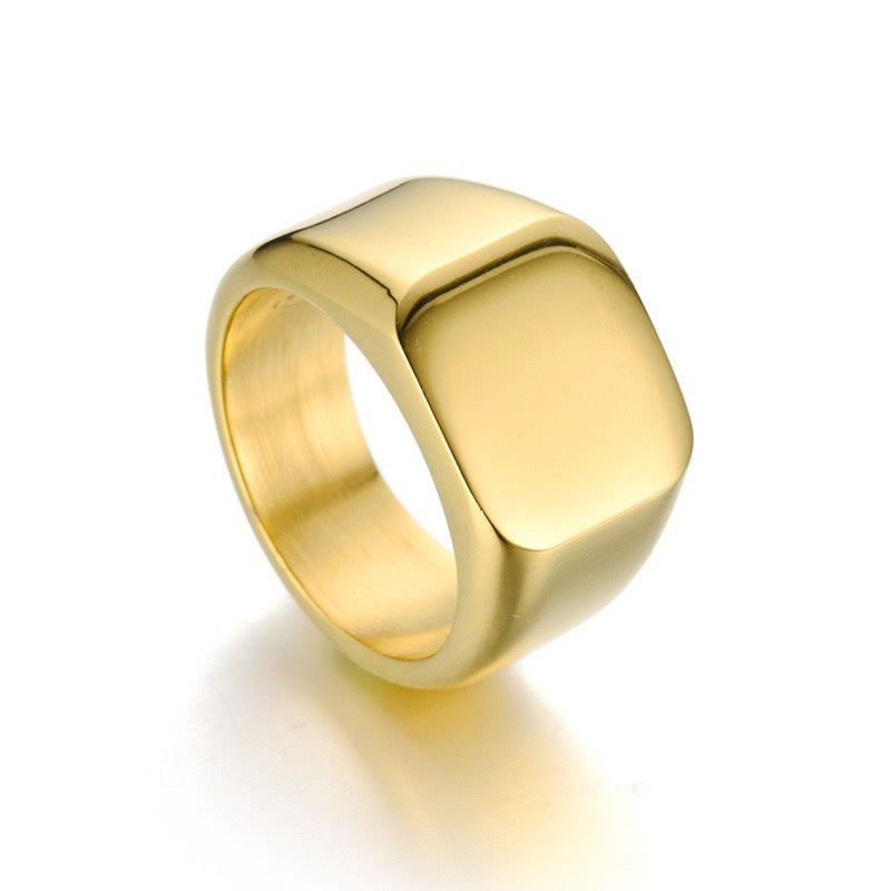 Stainless Steel Square Signet Ring - Gold