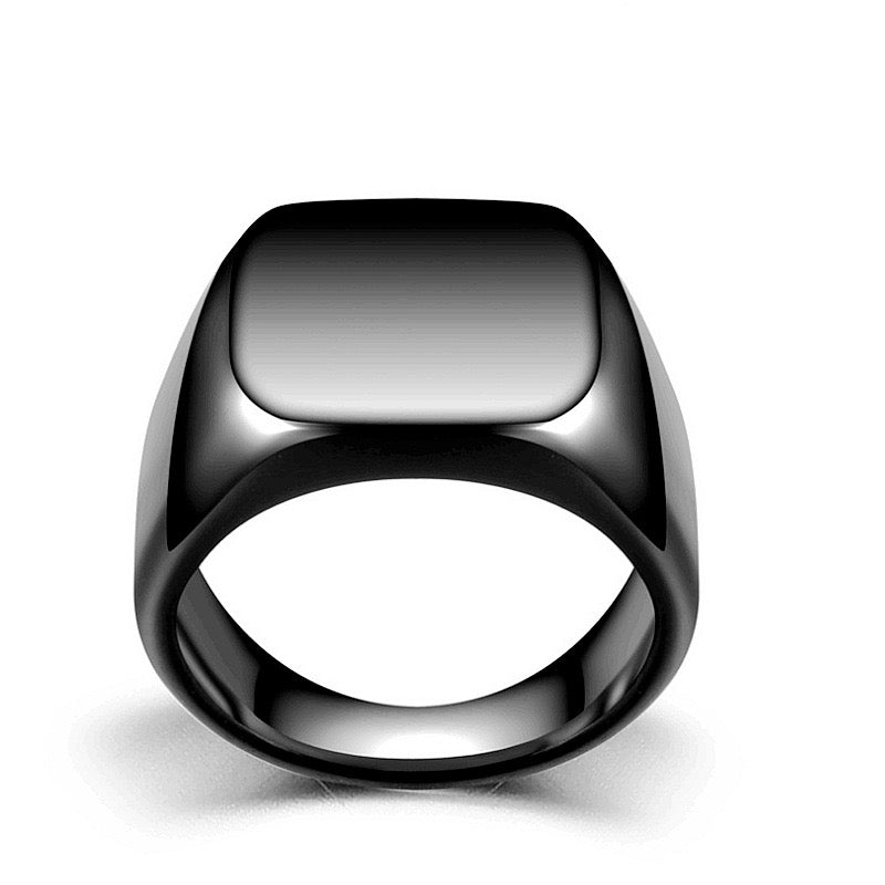 Stainless Steel quare Signet Ring - Black