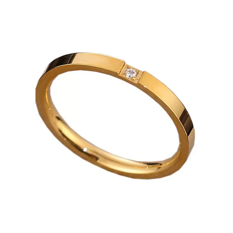 Stainless Steel Solitaire CZ Band Ring