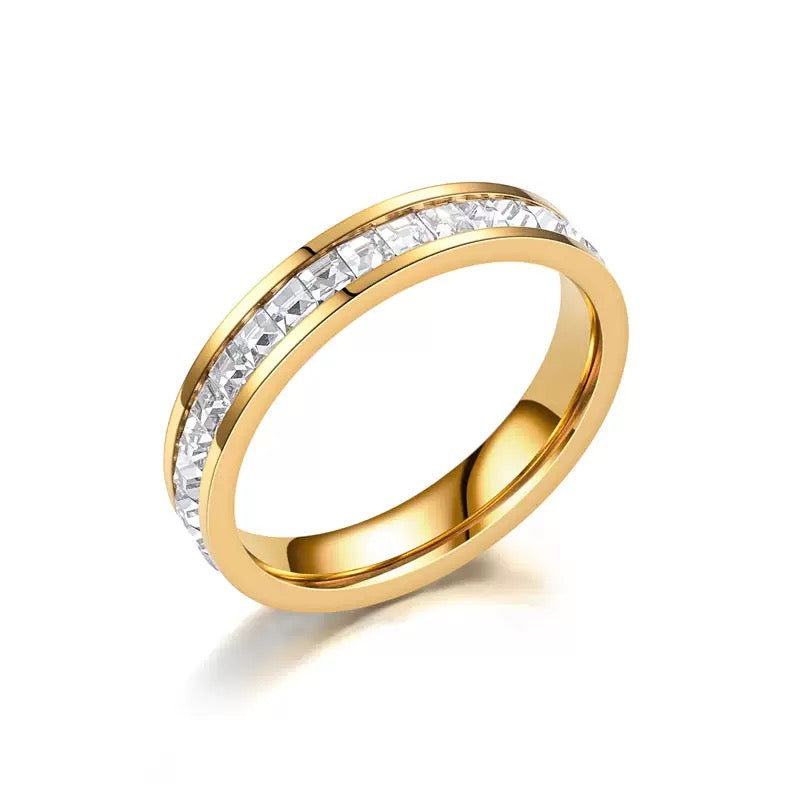 Stainless Steel Princess Cut CZ Eternity Ring – Crystal Band Ring