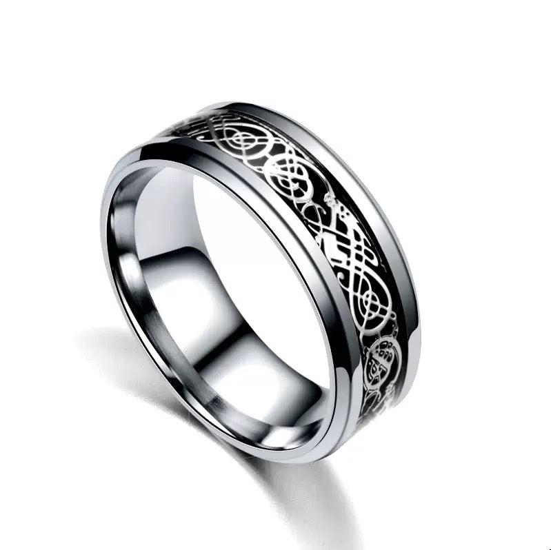 8mm Celtic Knot Stainless Steel Ring- Silver