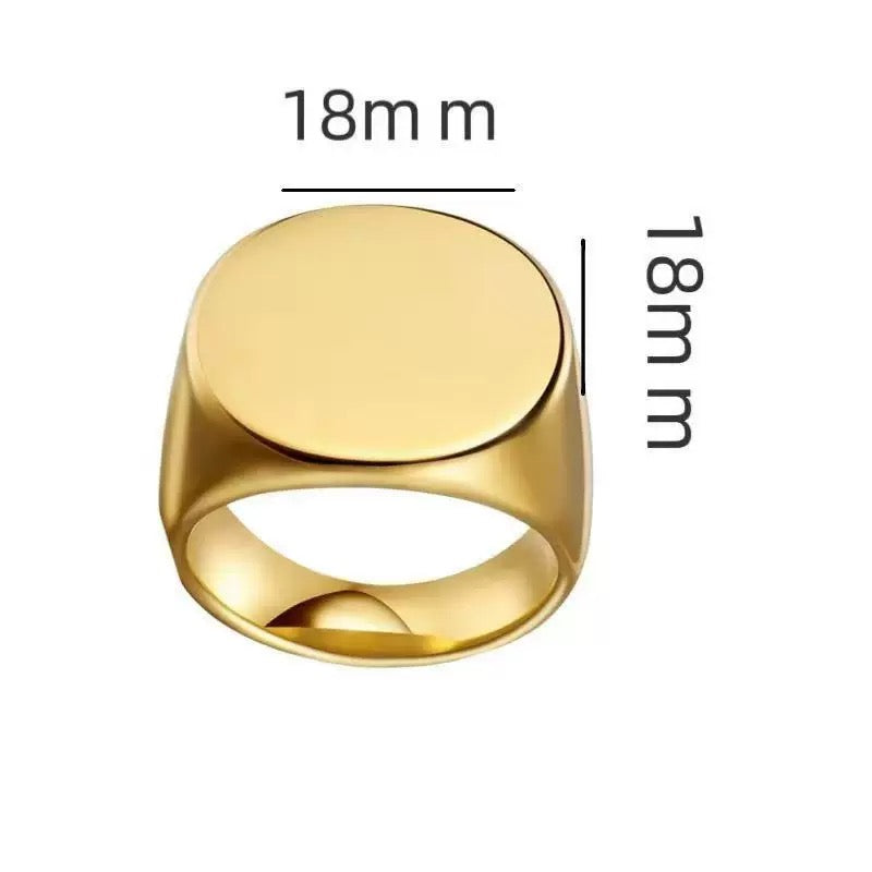 Stainless Steel Round Signet Ring - Gold