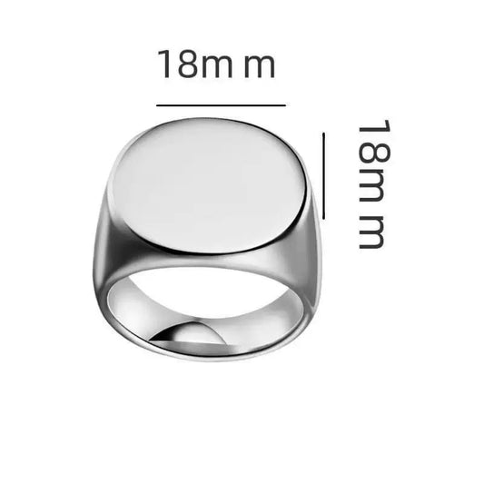 Stainless Steel Round Signet Ring - Silver