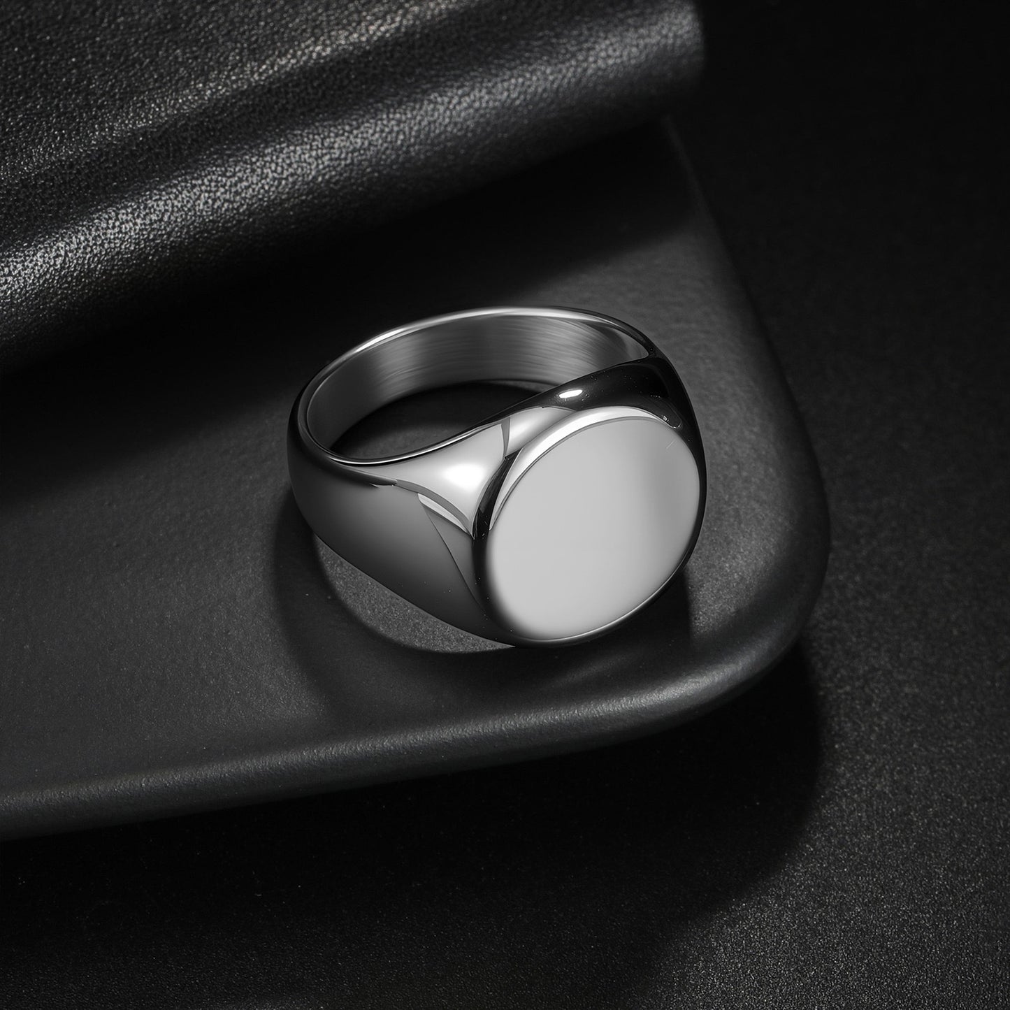 Stainless Steel Round Signet Ring - Silver