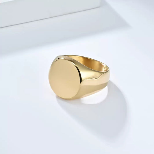 Stainless Steel Round Signet Ring - Gold