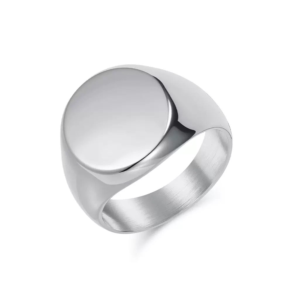 Stainless Steel Round Signet Ring - Silver
