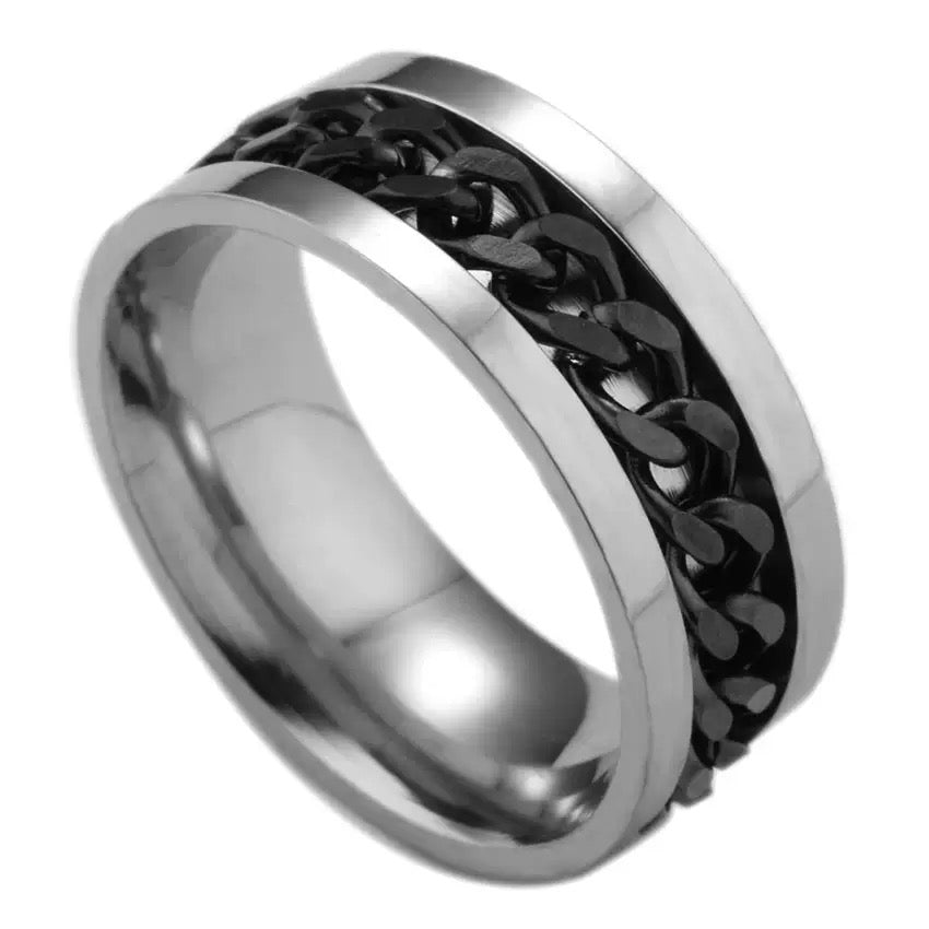 8mm Black Spinner Chain Stainless Steel Ring
