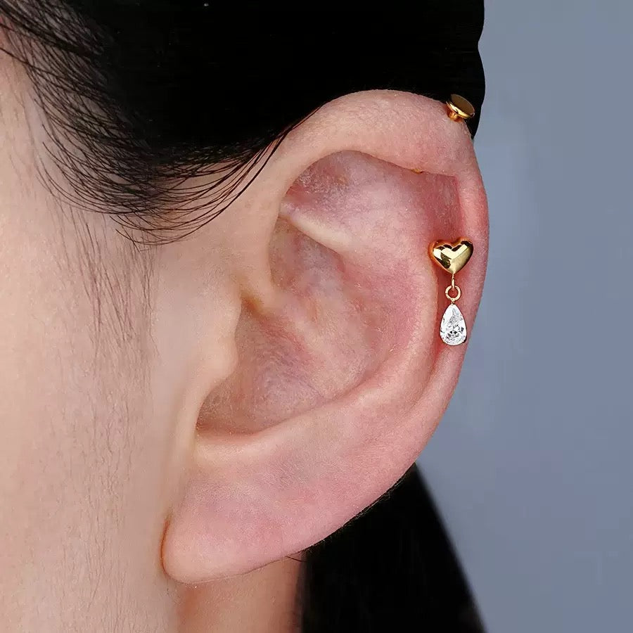 Titanium Heart Drop CZ Flat Back Stud