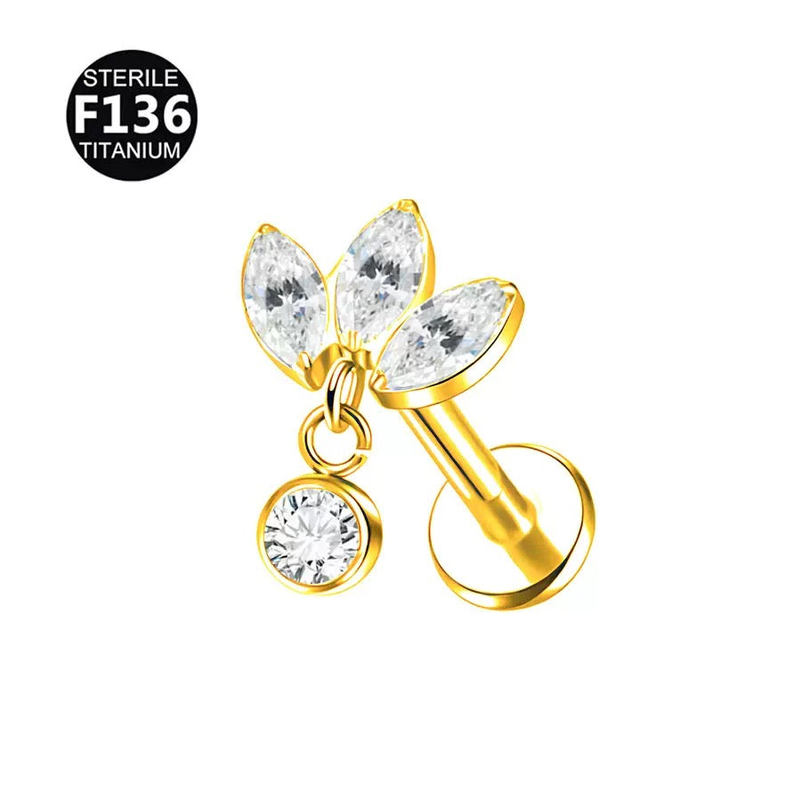Titanium Marquise CZ Dangle Flat Back Stud