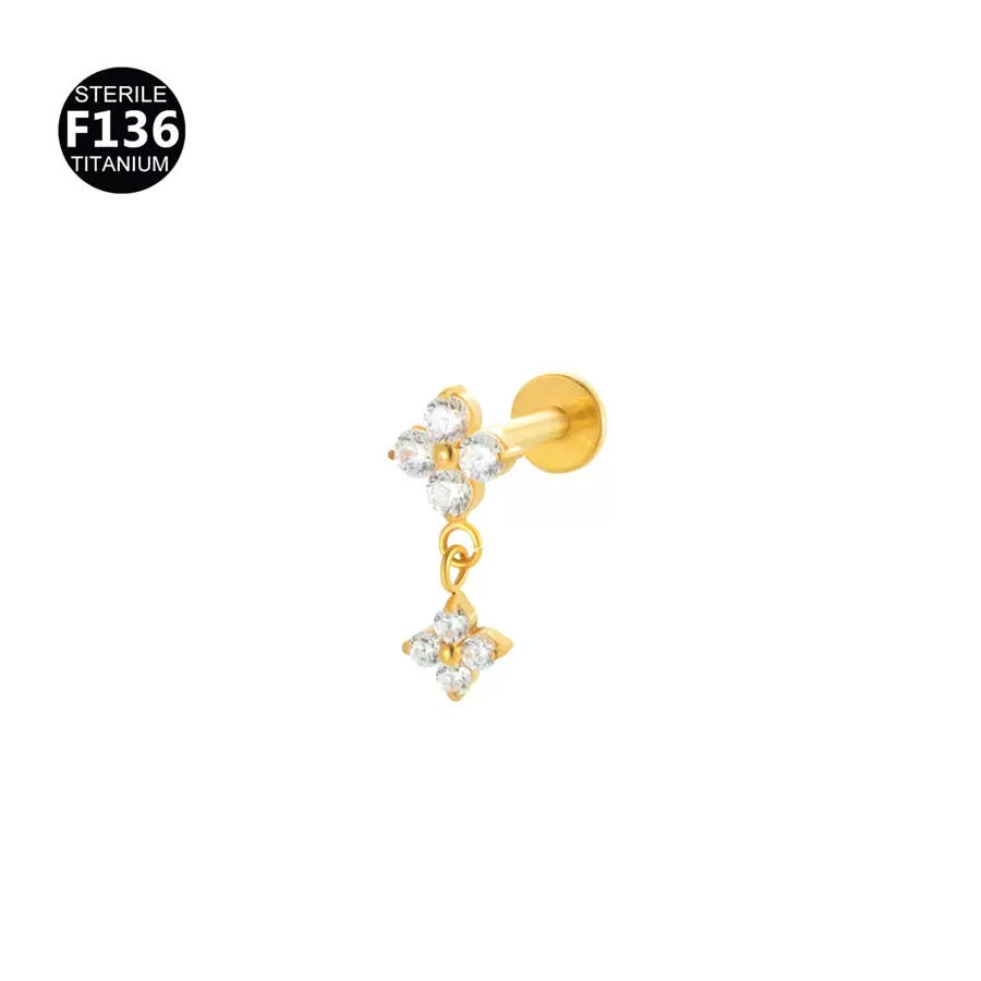 Titanium Marquise CZ Dangle Flat Back Stud