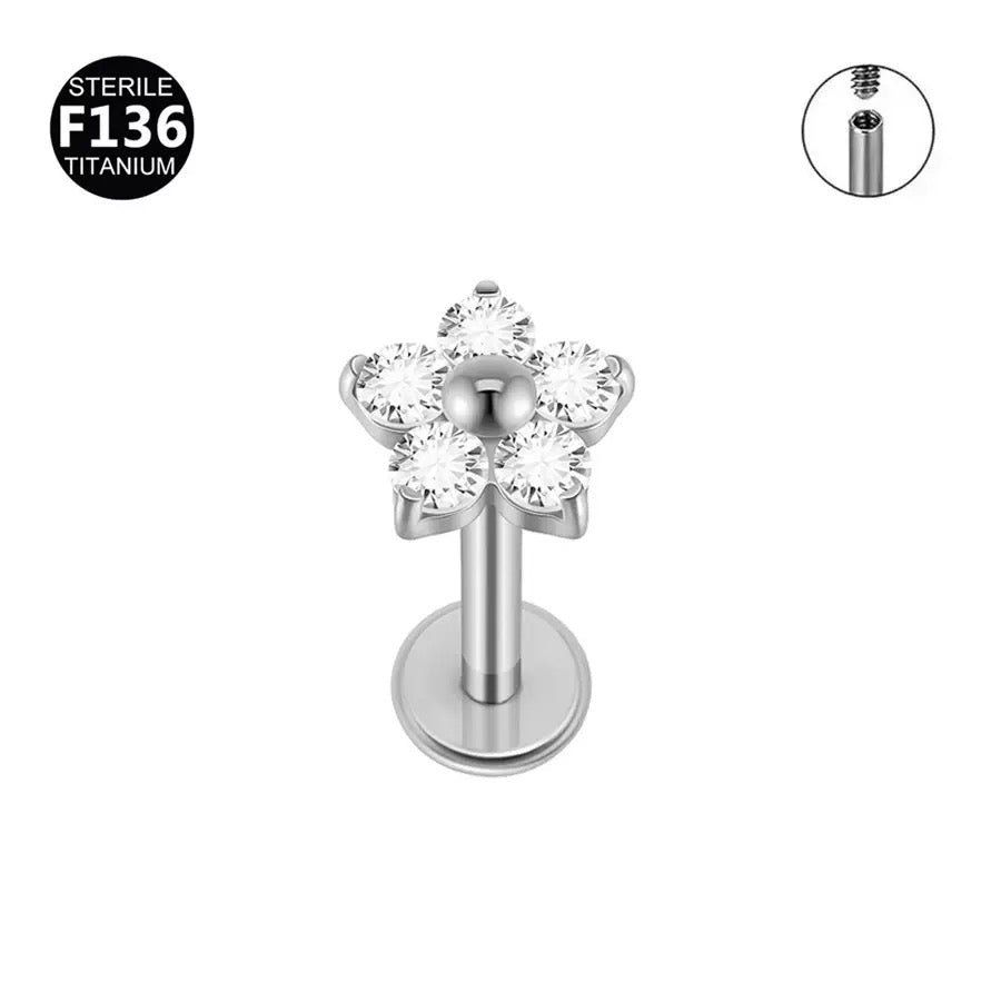 Titanium Flower CZ Flat Back Stud