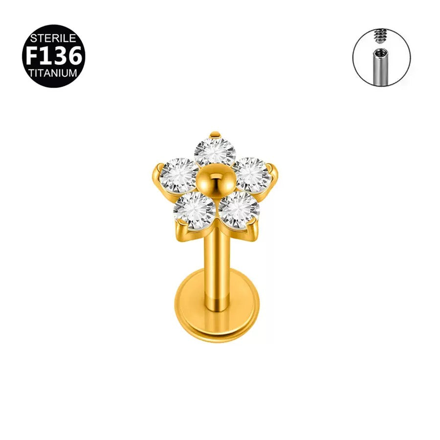 Titanium Flower CZ Flat Back Stud