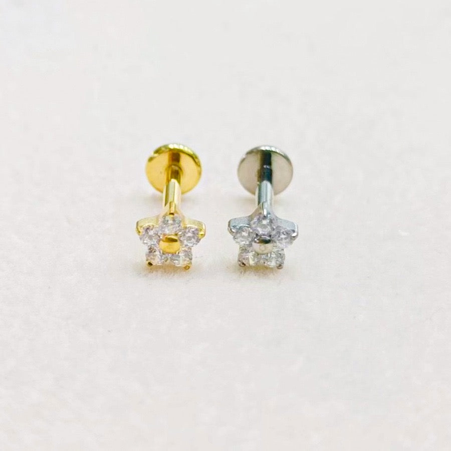 Titanium Flower CZ Flat Back Stud