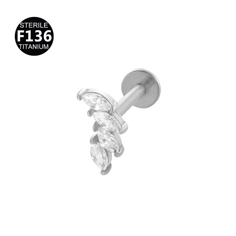 Titanium Four Marquise CZ Flat Back Stud
