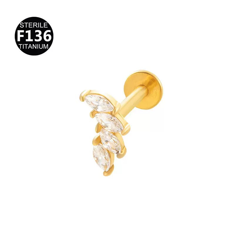 Titanium Four Marquise CZ Flat Back Stud