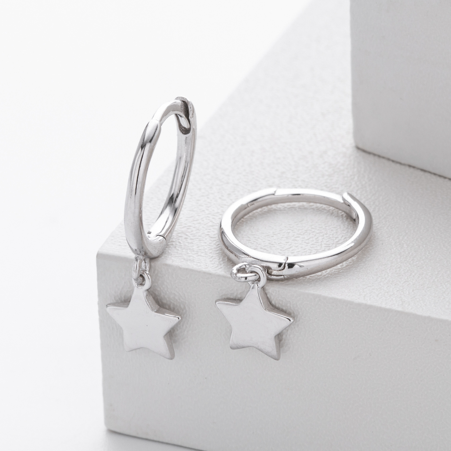 Sterling Silver Star Charm Huggie Hoop Earrings