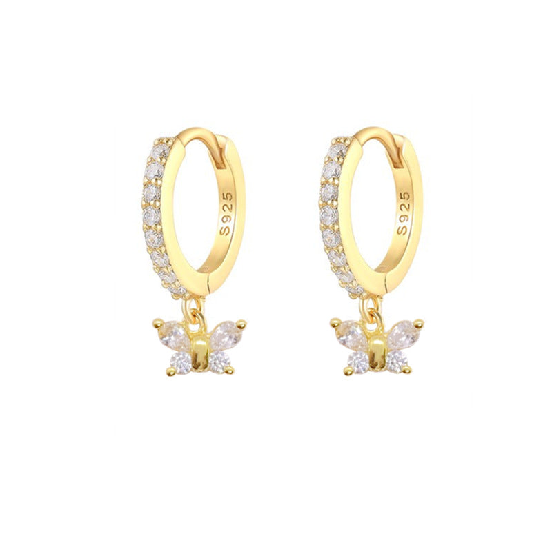 Sterling Silver CZ Butterfly Huggie Hoop Earrings