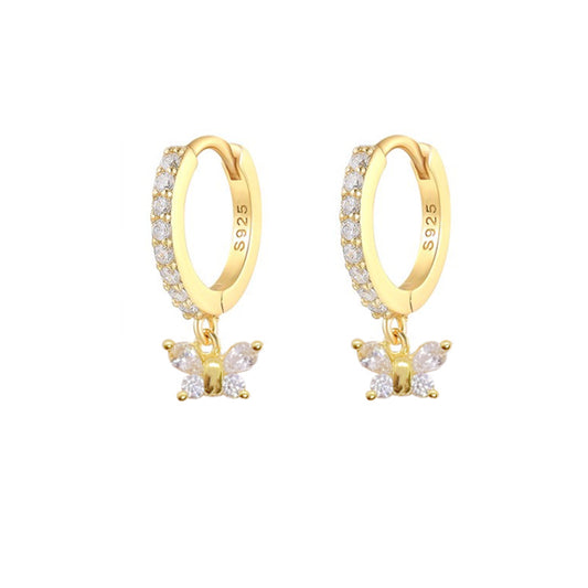 Sterling Silver CZ Butterfly Huggie Hoop Earrings