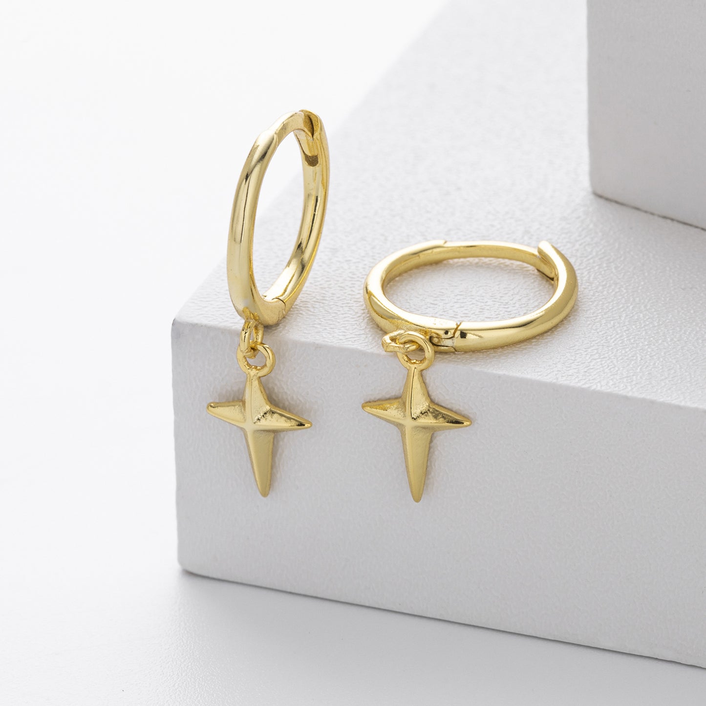 Sterling Silver North Star Huggie Hoop Earrings