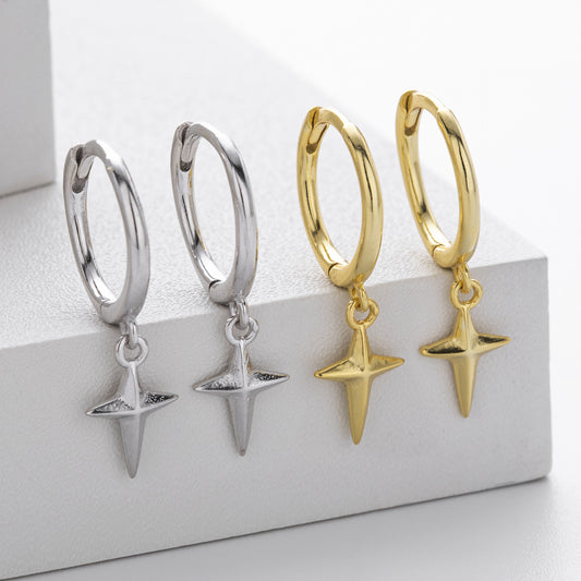 Sterling Silver North Star Huggie Hoop Earrings