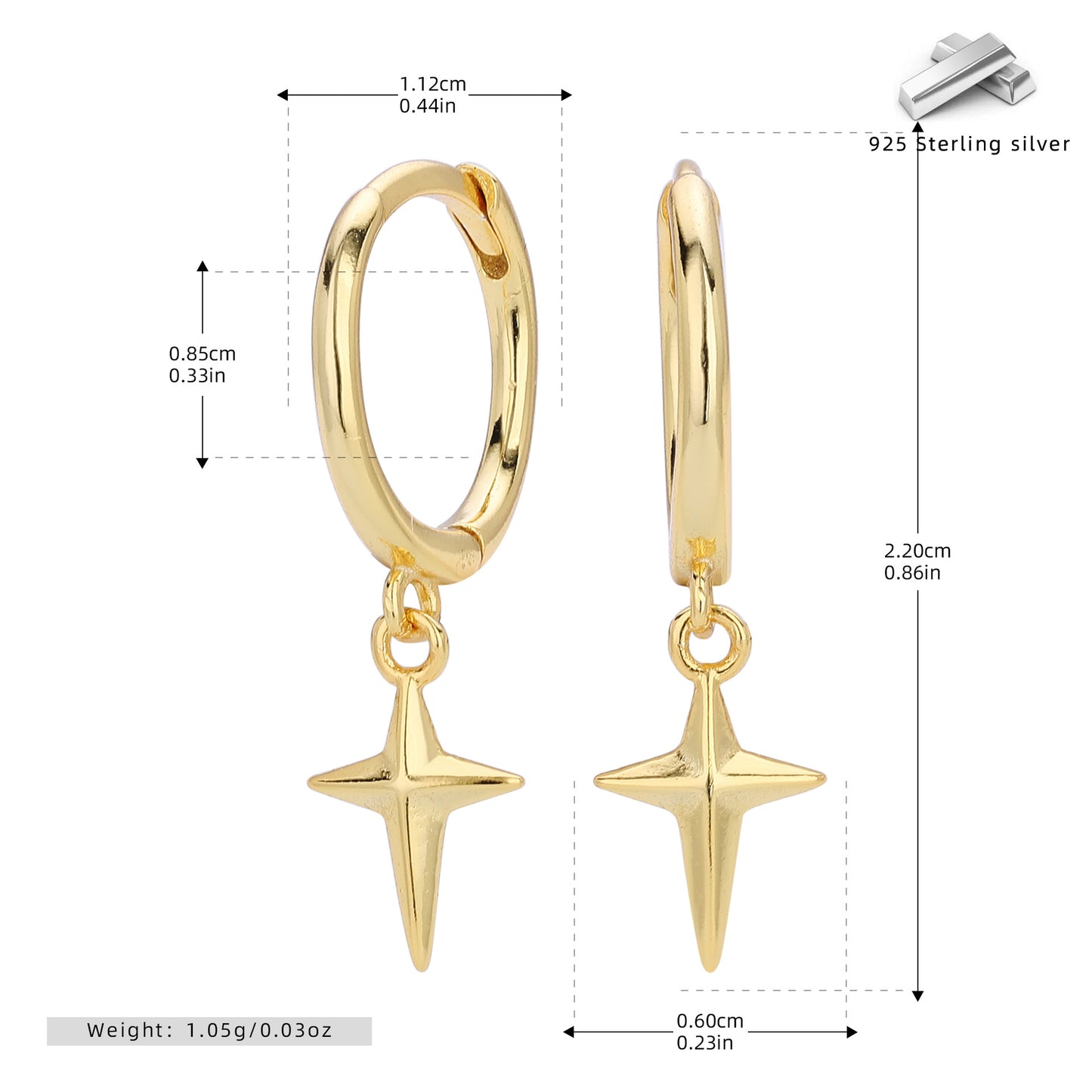 Sterling Silver North Star Huggie Hoop Earrings