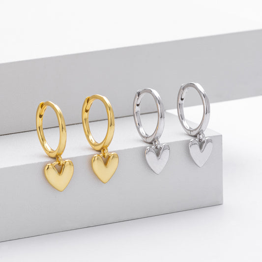 Puffy Heart Huggie Sterling Silver Earrings