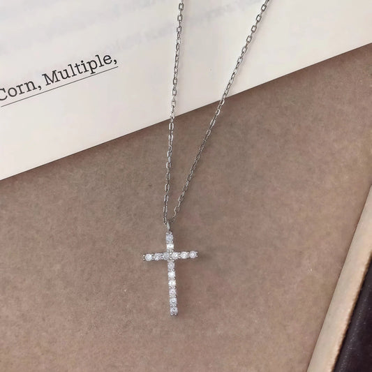 Sterling Silver CZ Cross Pendant Necklace