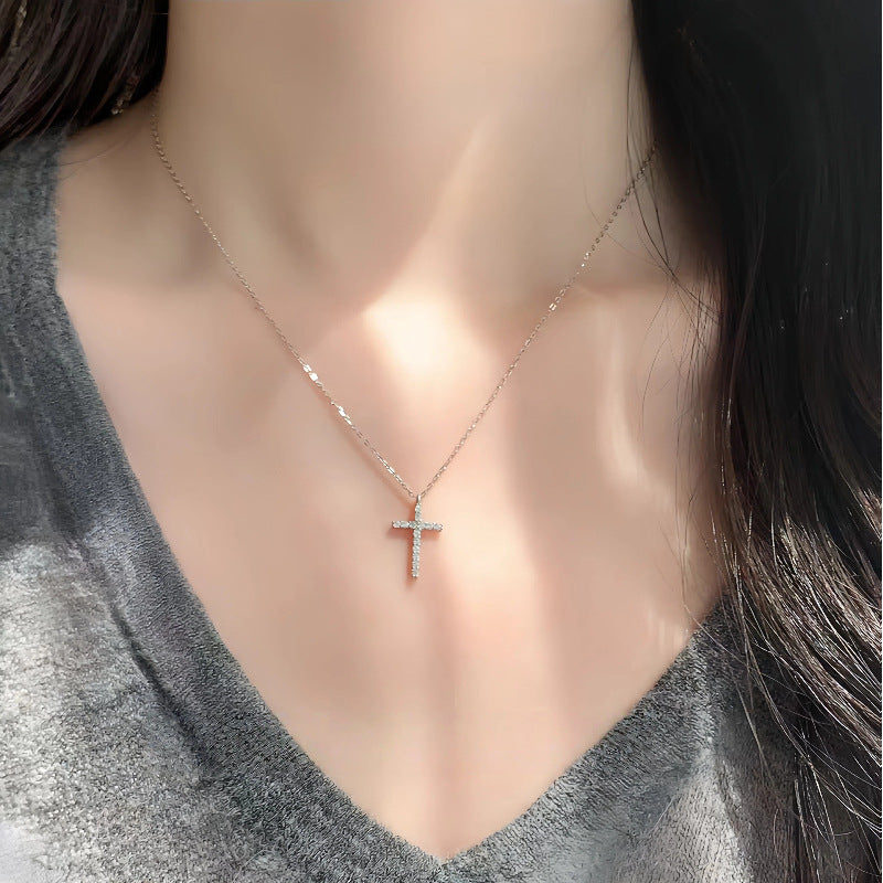 Sterling Silver CZ Cross Pendant Necklace