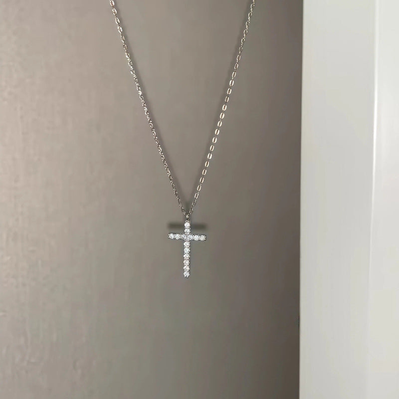 Sterling Silver CZ Cross Pendant Necklace