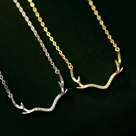 Sterling Silver CZ Antler Pendant Necklace