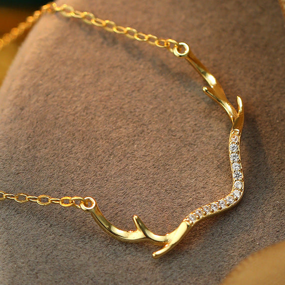 Sterling Silver CZ Antler Pendant Necklace