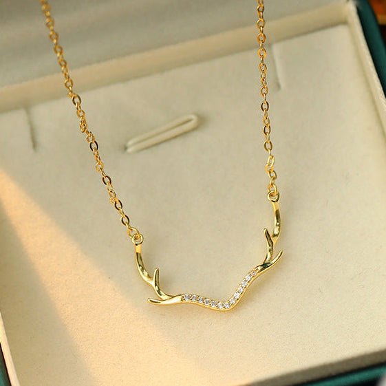 Sterling Silver CZ Antler Pendant Necklace