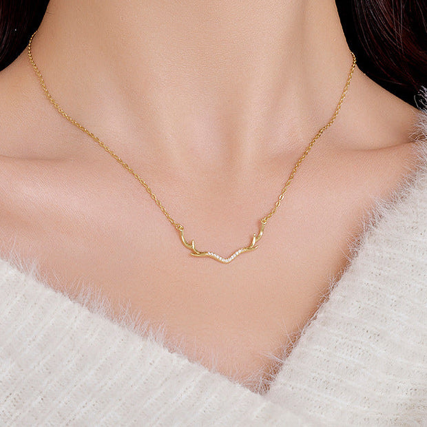 Sterling Silver CZ Antler Pendant Necklace