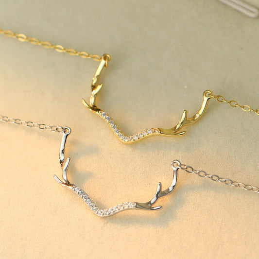 Sterling Silver CZ Antler Pendant Necklace