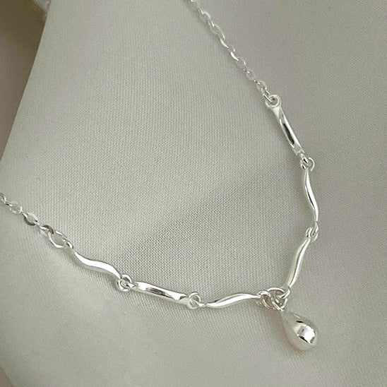 Sterling Silver Twisted Bar & Teardrop Necklace
