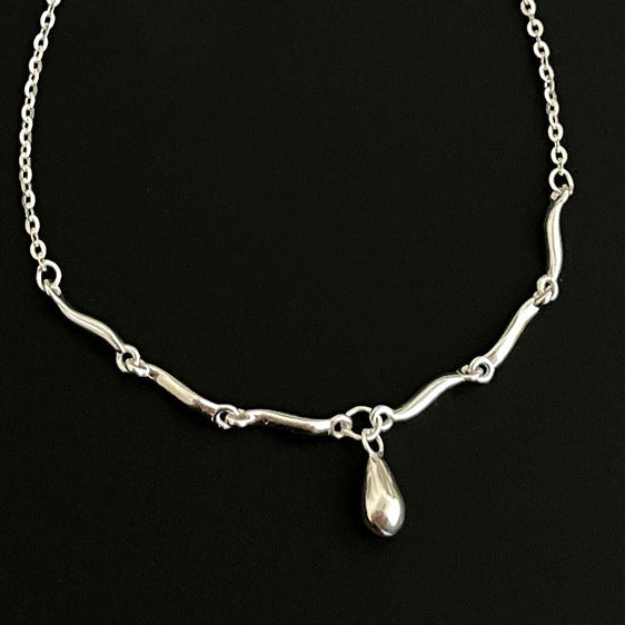 Sterling Silver Twisted Bar & Teardrop Necklace