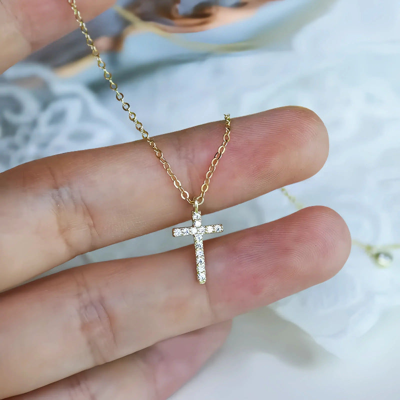 CZ Cross Pendant Sterling Silver Necklace