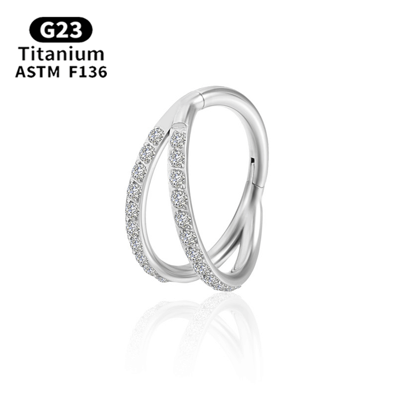 16GA Crossover Double Row CZ Hinged Nose Hoop Ring – G23 Titanium