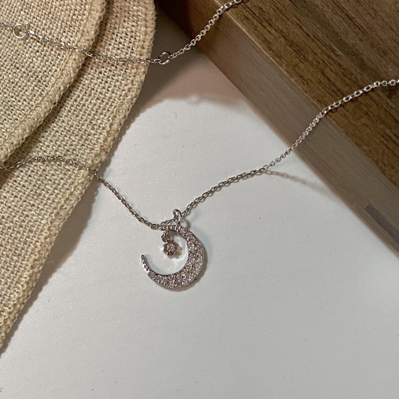 Sterling Silver CZ Moon & Star Necklace